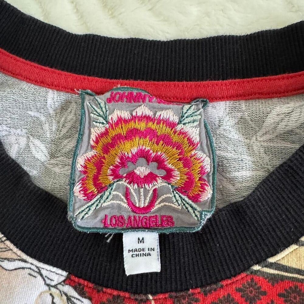 Johnny Was Red Crane High Low Cotton Crewneck Size M - Picture 2 of 5